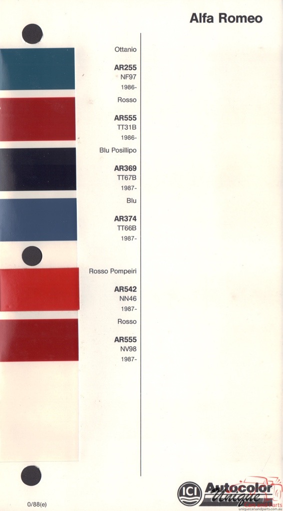 1986-88 Alfa-Romeo Autocolor Paint Charts